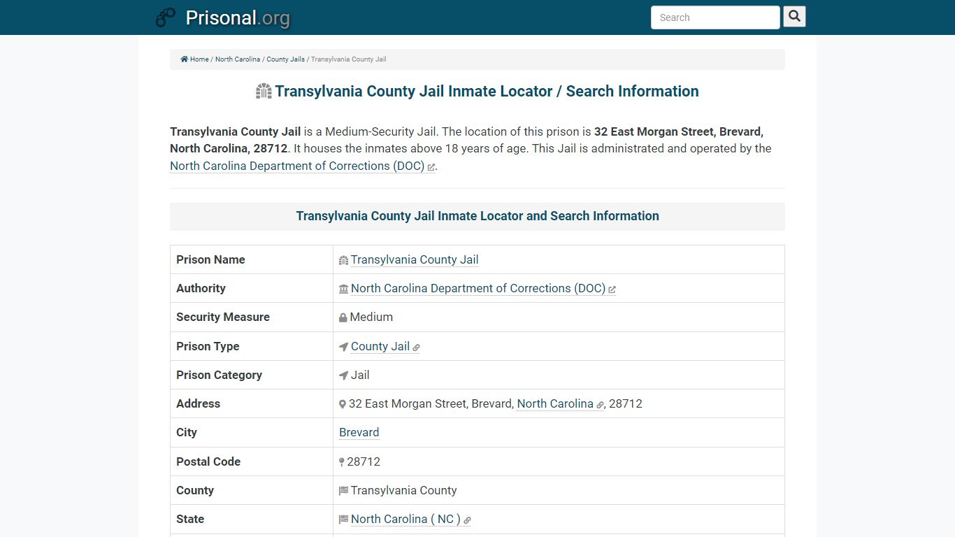 Transylvania County Jail-Inmate Locator/Search Info, Phone ...